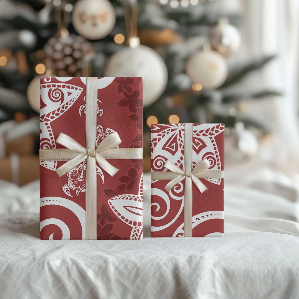 Polynesia Wrapping Paper Red Tribal Turtle Floral Pattern LT05 - Polynesian Pride