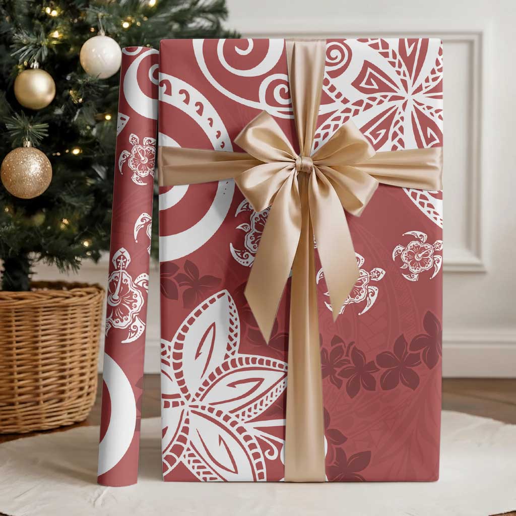 Polynesia Wrapping Paper Red Tribal Turtle Floral Pattern LT05 - Polynesian Pride