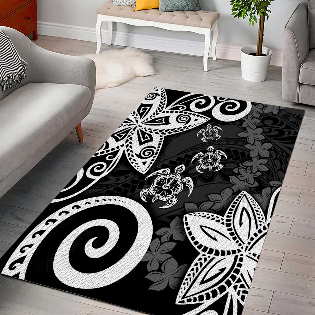 Polynesia Area Rug Black Tribal Turtle Floral Pattern LT05 - Polynesian Pride