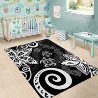 Polynesia Area Rug Black Tribal Turtle Floral Pattern LT05 - Polynesian Pride
