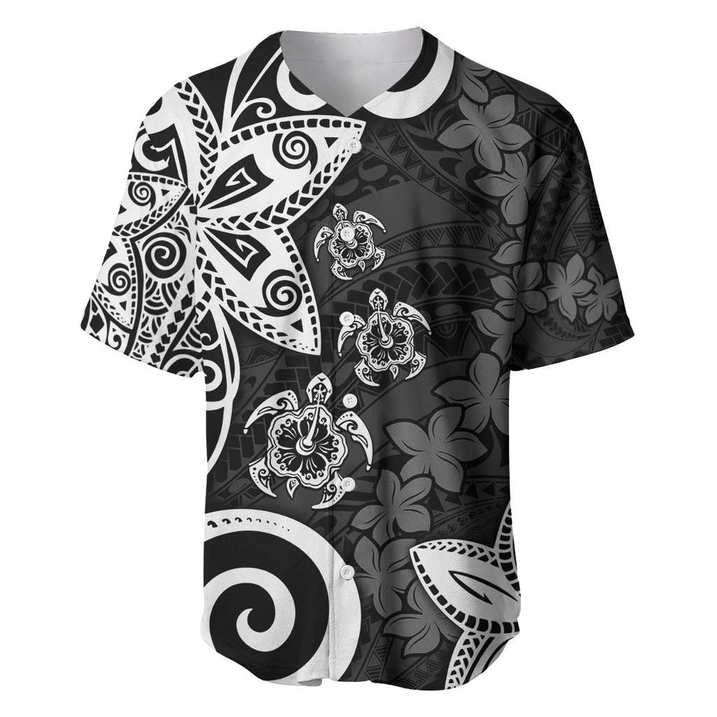 Polynesia Baseball Jersey Black Tribal Turtle Floral Pattern