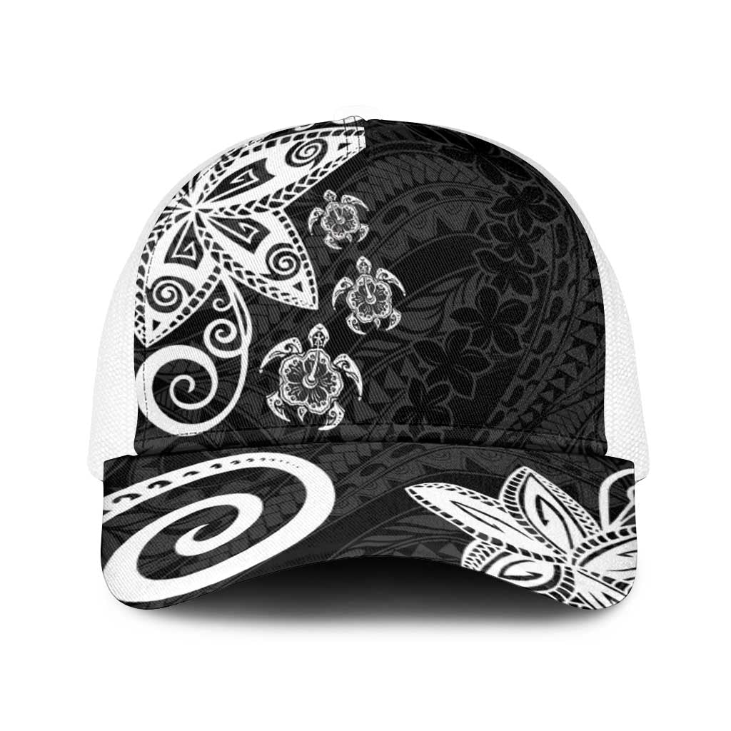 Polynesia Baseball Net Cap Black Tribal Turtle Floral Pattern LT05 One Size White Black - Polynesian Pride