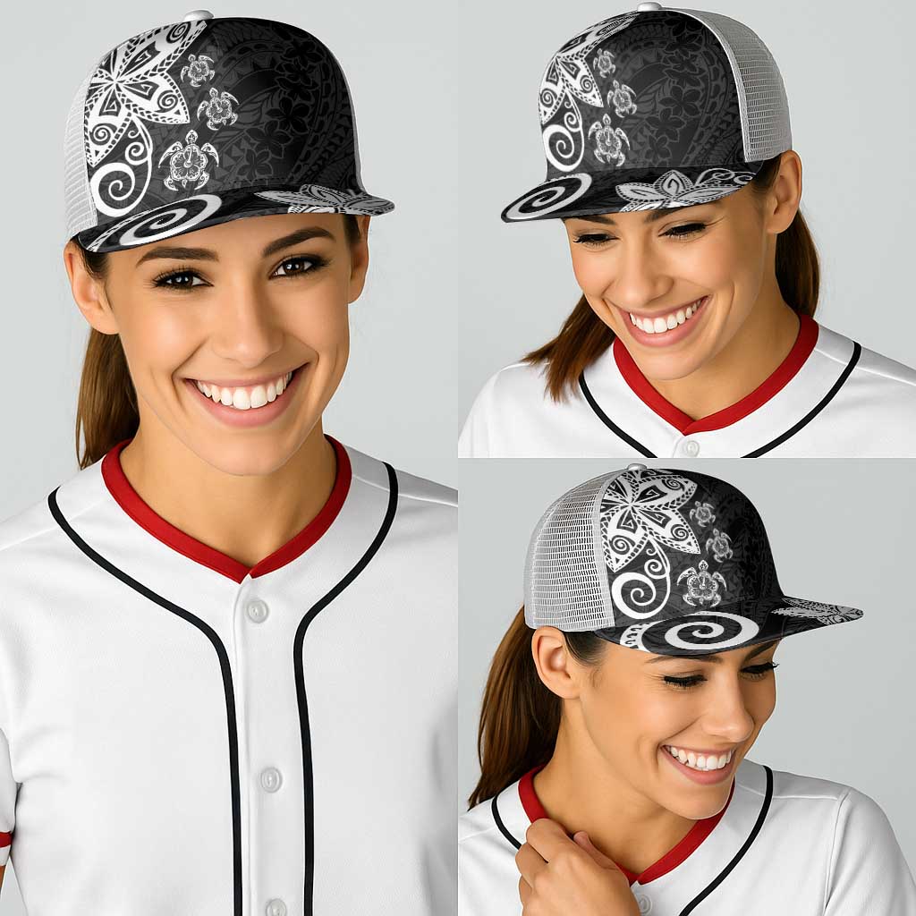 Polynesia Baseball Net Cap Black Tribal Turtle Floral Pattern LT05 - Polynesian Pride