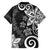 Polynesia Family Matching Off The Shoulder Long Sleeve Dress and Hawaiian Shirt Black Tribal Turtle Floral Pattern