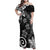 Polynesia Family Matching Off Shoulder Maxi Dress and Hawaiian Shirt Black Tribal Turtle Floral Pattern