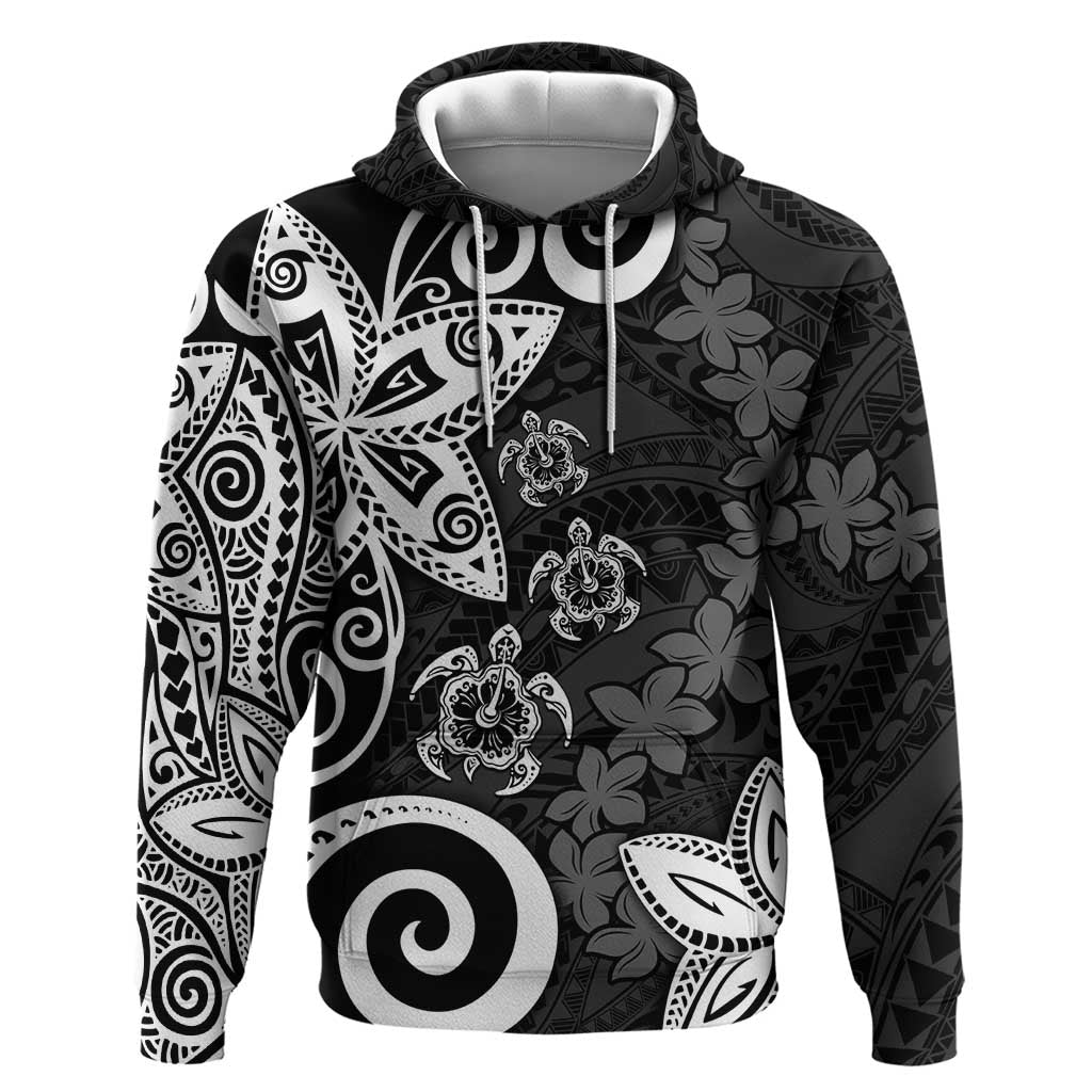 Polynesia Hoodie Black Tribal Turtle Floral Pattern LT05 Pullover Hoodie Black - Polynesian Pride