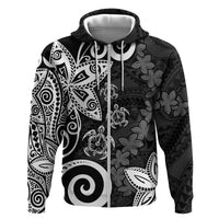 Polynesia Hoodie Black Tribal Turtle Floral Pattern LT05 Zip Hoodie Black - Polynesian Pride