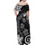 Polynesia Off Shoulder Maxi Dress Black Tribal Turtle Floral Pattern