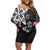 Polynesia Off Shoulder Short Dress Black Tribal Turtle Floral Pattern