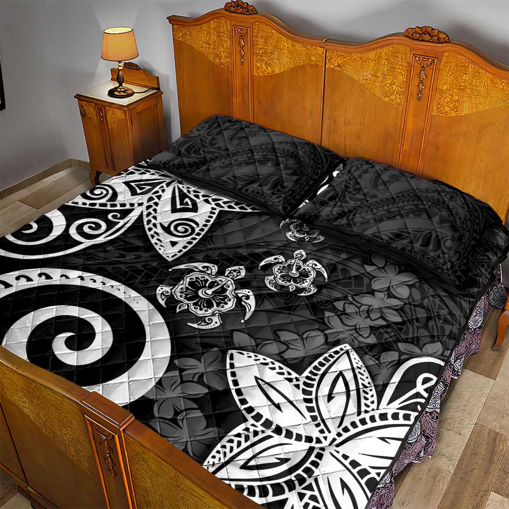 Polynesia Quilt Bed Set Black Tribal Turtle Floral Pattern LT05 - Polynesian Pride
