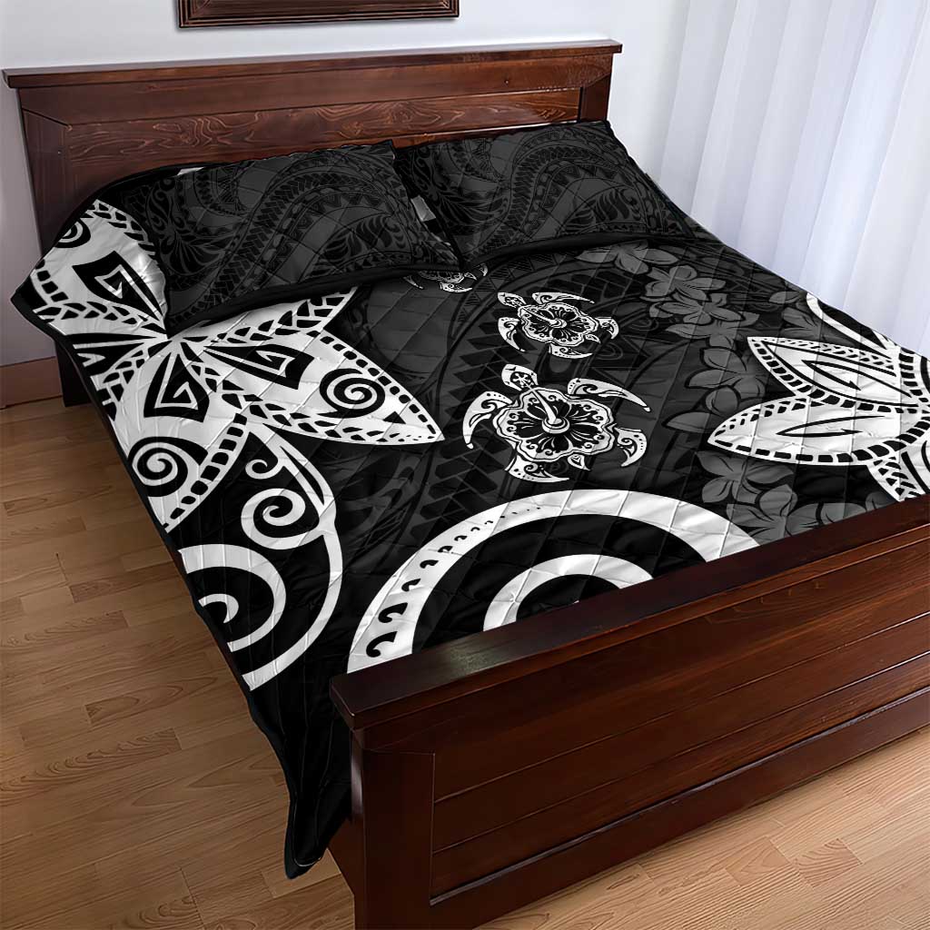 Polynesia Quilt Bed Set Black Tribal Turtle Floral Pattern LT05 - Polynesian Pride
