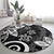 Polynesia Round Carpet Black Tribal Turtle Floral Pattern