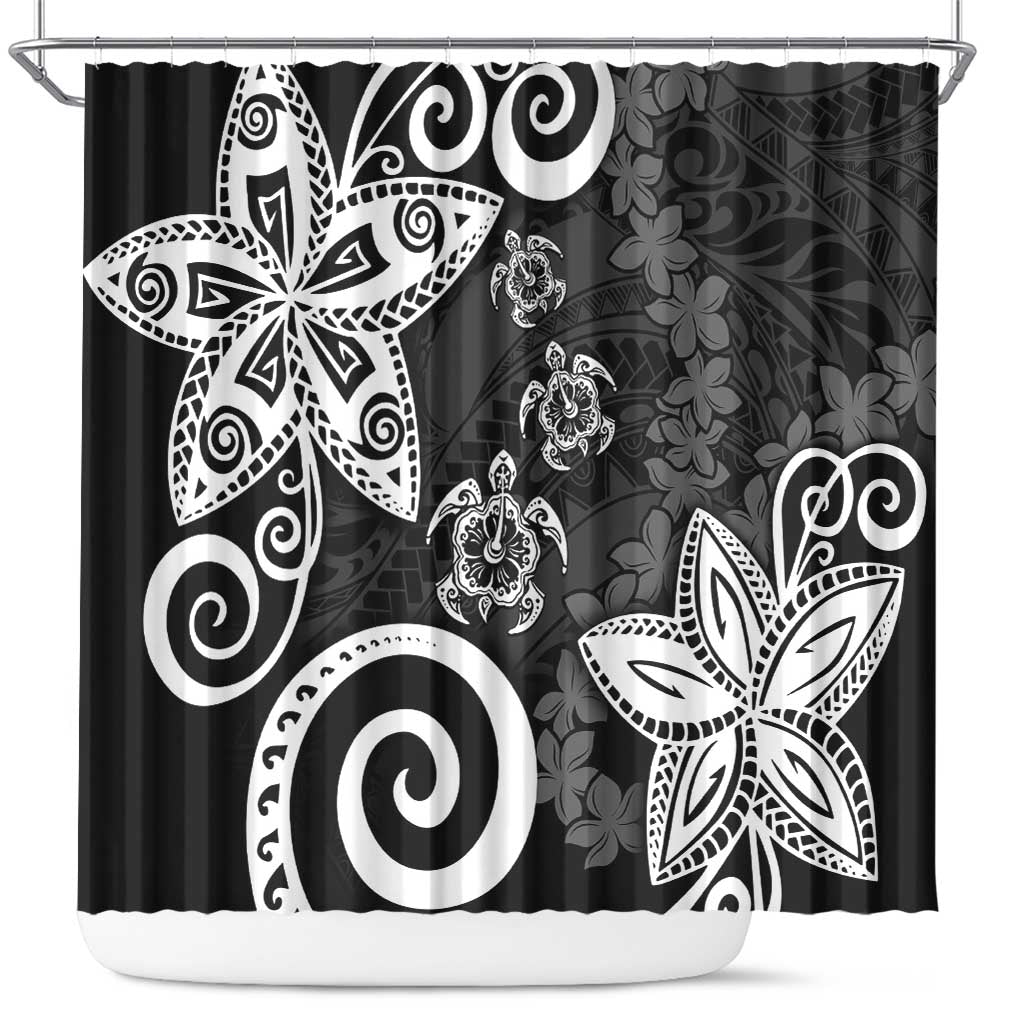 Polynesia Shower Curtain Black Tribal Turtle Floral Pattern