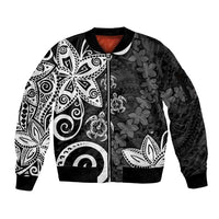 Polynesia Sleeve Zip Bomber Jacket Black Tribal Turtle Floral Pattern LT05 Unisex Black - Polynesian Pride