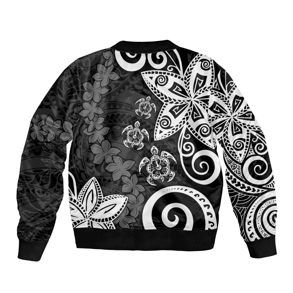 Polynesia Sleeve Zip Bomber Jacket Black Tribal Turtle Floral Pattern LT05 - Polynesian Pride