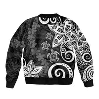 Polynesia Sleeve Zip Bomber Jacket Black Tribal Turtle Floral Pattern LT05 - Polynesian Pride