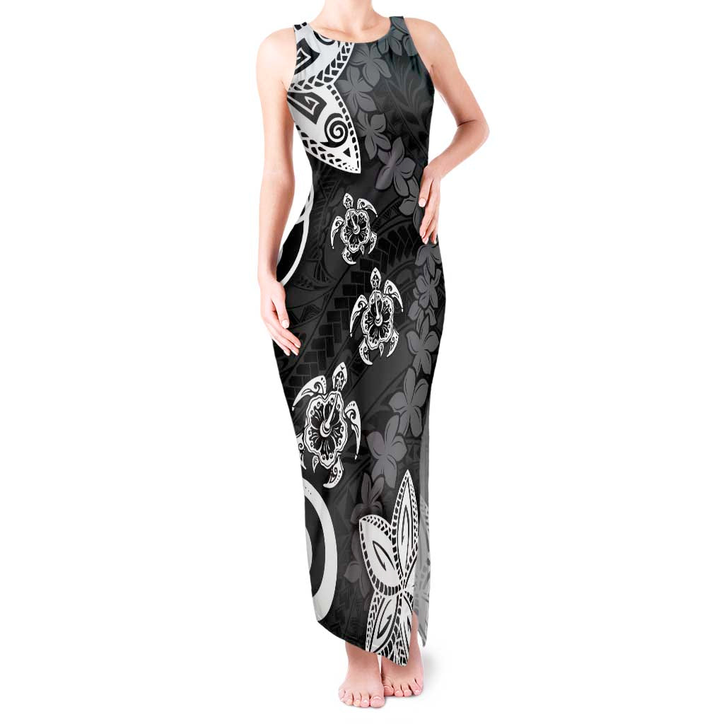 Polynesia Tank Maxi Dress Black Tribal Turtle Floral Pattern