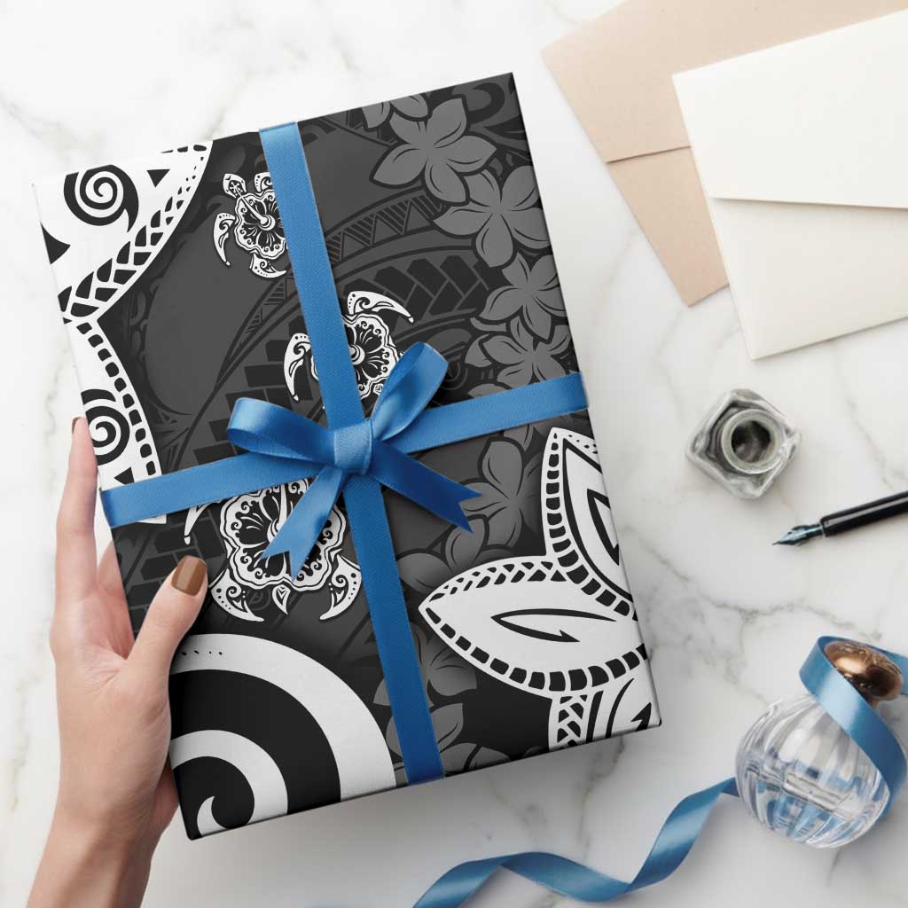 Polynesia Wrapping Paper Black Tribal Turtle Floral Pattern LT05 - Polynesian Pride