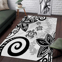 Polynesia Area Rug White Tribal Turtle Floral Pattern LT05 White - Polynesian Pride