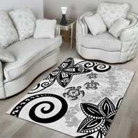 Polynesia Area Rug White Tribal Turtle Floral Pattern LT05 - Polynesian Pride