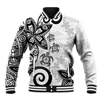 Polynesia Baseball Jacket White Tribal Turtle Floral Pattern LT05 Unisex White - Polynesian Pride