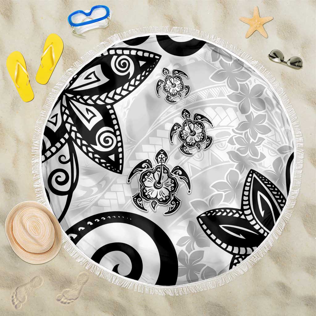 Polynesia Beach Blanket White Tribal Turtle Floral Pattern LT05 One Size 150cm White - Polynesian Pride
