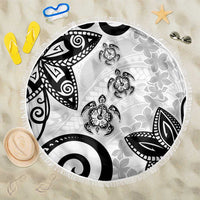 Polynesia Beach Blanket White Tribal Turtle Floral Pattern LT05 One Size 150cm White - Polynesian Pride