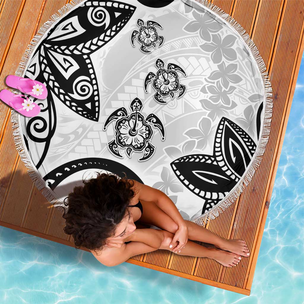 Polynesia Beach Blanket White Tribal Turtle Floral Pattern LT05 - Polynesian Pride