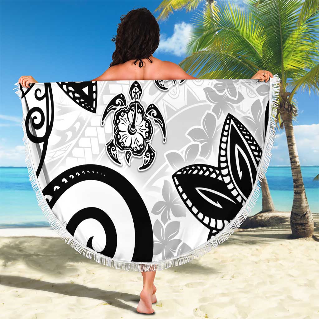 Polynesia Beach Blanket White Tribal Turtle Floral Pattern LT05 - Polynesian Pride