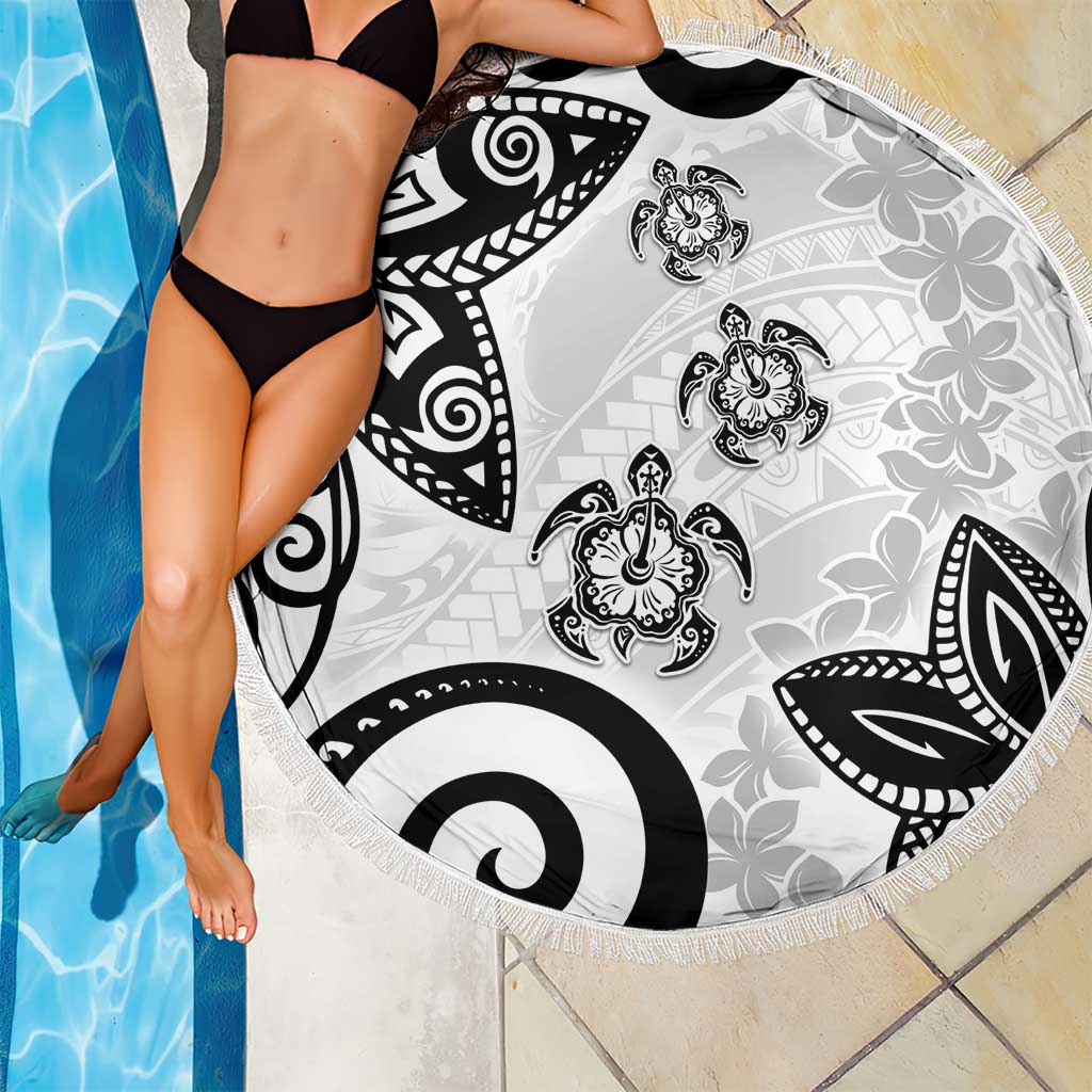 Polynesia Beach Blanket White Tribal Turtle Floral Pattern LT05 - Polynesian Pride
