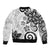 Polynesia Bomber Jacket White Tribal Turtle Floral Pattern