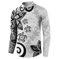 Polynesia Button Sweatshirt White Tribal Turtle Floral Pattern LT05 - Polynesian Pride