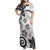 Polynesia Family Matching Off Shoulder Maxi Dress and Hawaiian Shirt White Tribal Turtle Floral Pattern