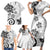 Polynesia Family Matching Short Sleeve Bodycon Dress and Hawaiian Shirt White Tribal Turtle Floral Pattern