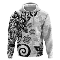 Polynesia Hoodie White Tribal Turtle Floral Pattern LT05 Pullover Hoodie White - Polynesian Pride
