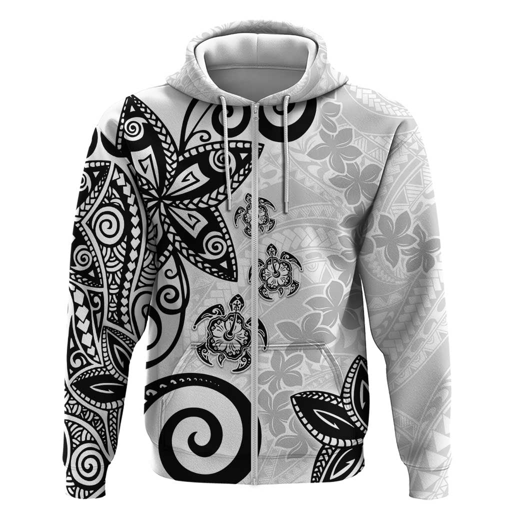 Polynesia Hoodie White Tribal Turtle Floral Pattern LT05 Zip Hoodie White - Polynesian Pride
