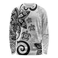 Polynesia Long Sleeve Shirt White Tribal Turtle Floral Pattern LT05 Unisex White - Polynesian Pride
