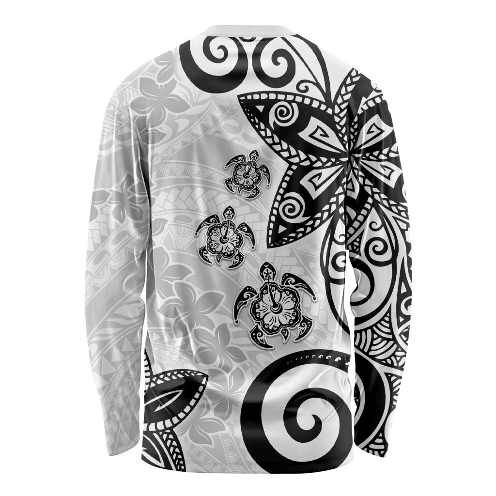 Polynesia Long Sleeve Shirt White Tribal Turtle Floral Pattern LT05 - Polynesian Pride