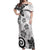 Polynesia Off Shoulder Maxi Dress White Tribal Turtle Floral Pattern