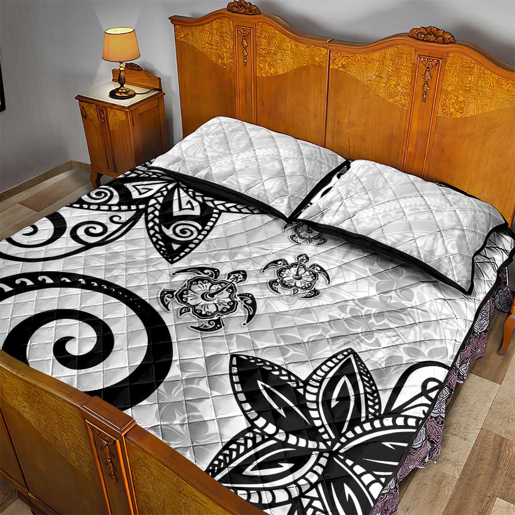 Polynesia Quilt Bed Set White Tribal Turtle Floral Pattern LT05 - Polynesian Pride