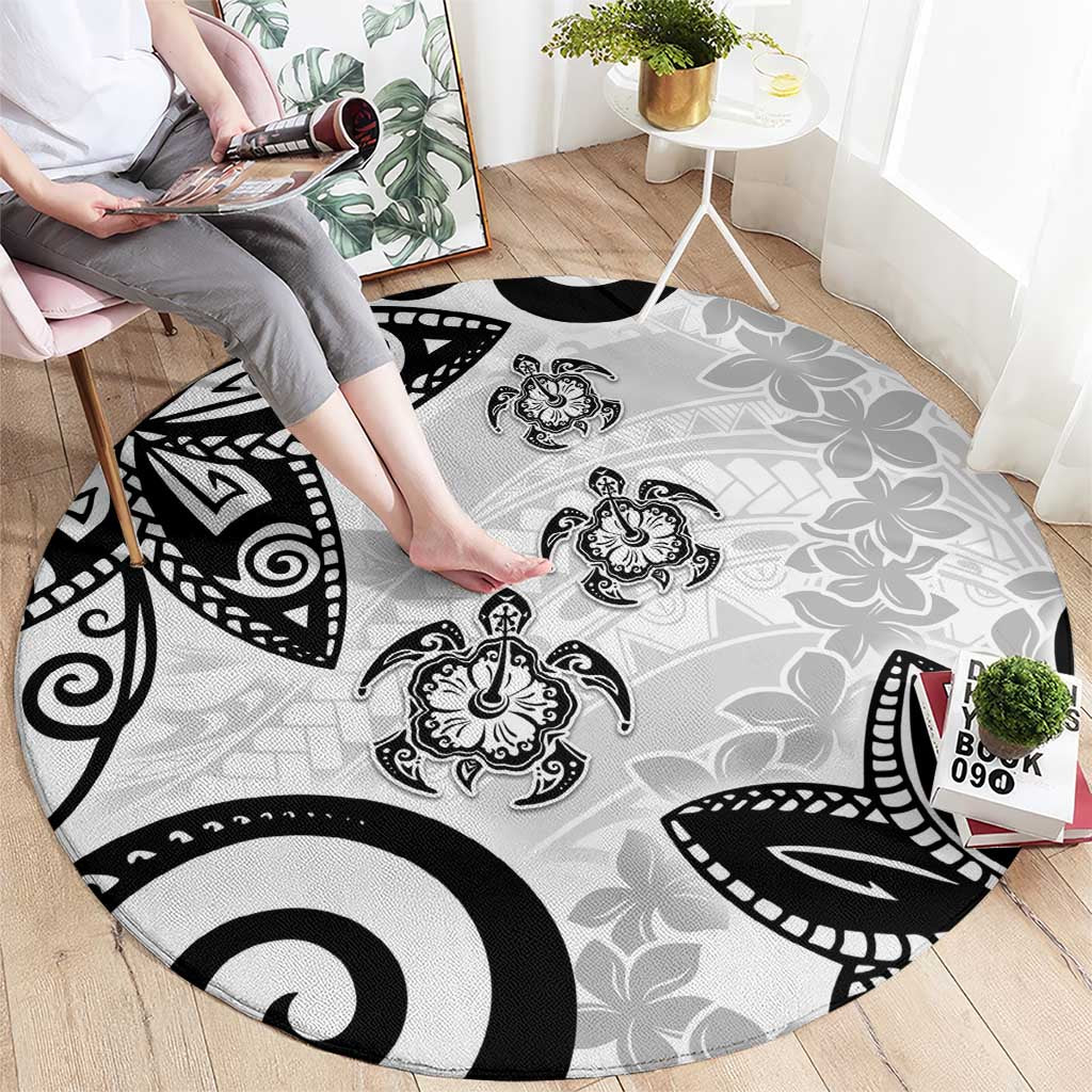 Polynesia Round Carpet White Tribal Turtle Floral Pattern LT05 - Polynesian Pride