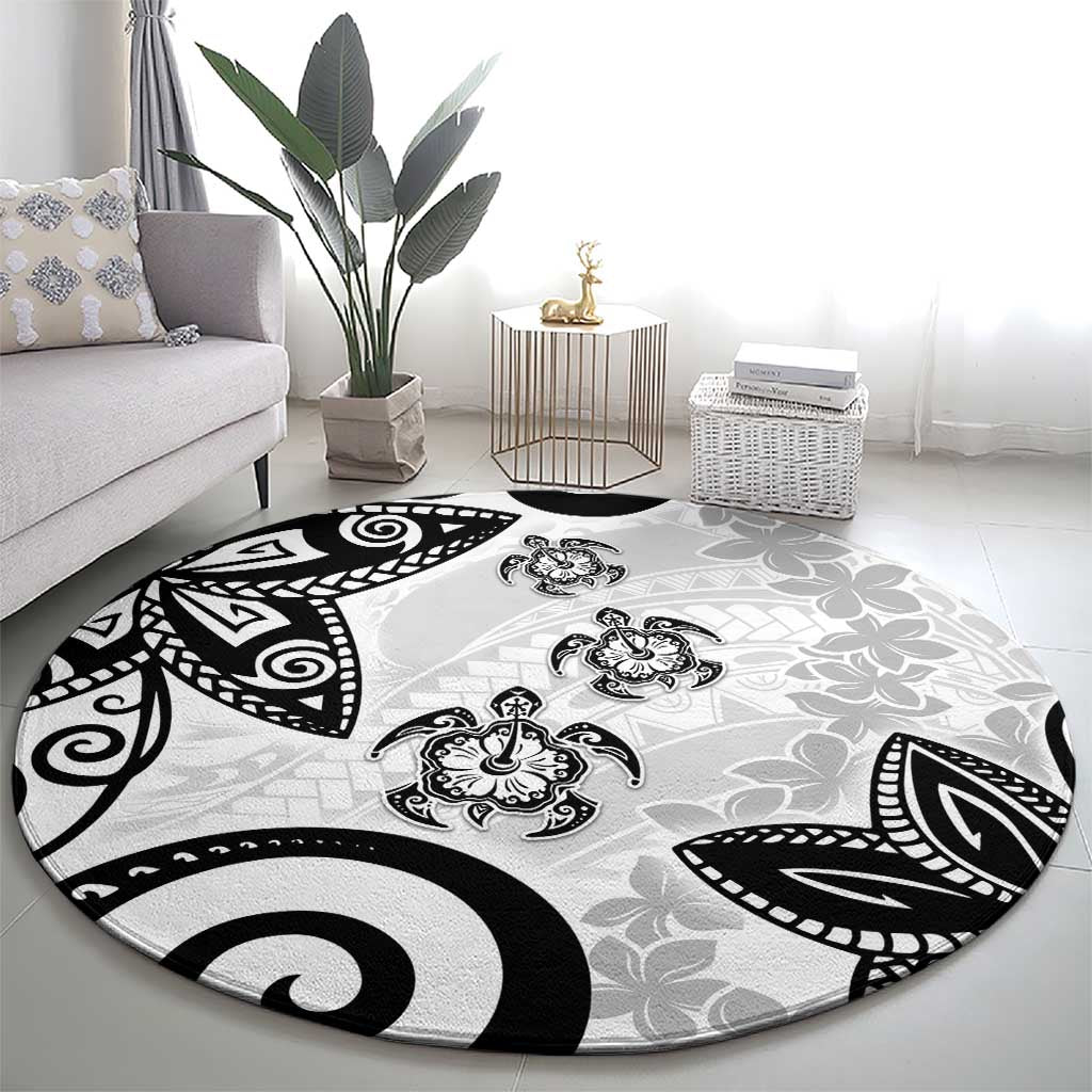 Polynesia Round Carpet White Tribal Turtle Floral Pattern LT05 - Polynesian Pride