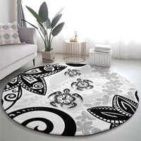 Polynesia Round Carpet White Tribal Turtle Floral Pattern LT05 - Polynesian Pride