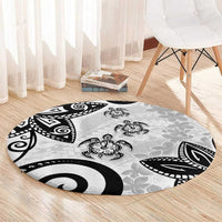 Polynesia Round Carpet White Tribal Turtle Floral Pattern LT05 - Polynesian Pride