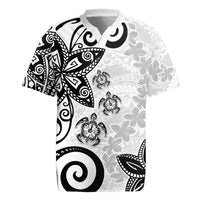 Polynesia Rugby Jersey White Tribal Turtle Floral Pattern LT05 White - Polynesian Pride