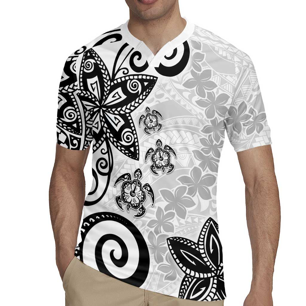 Polynesia Rugby Jersey White Tribal Turtle Floral Pattern LT05 - Polynesian Pride