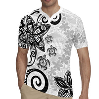 Polynesia Rugby Jersey White Tribal Turtle Floral Pattern LT05 - Polynesian Pride