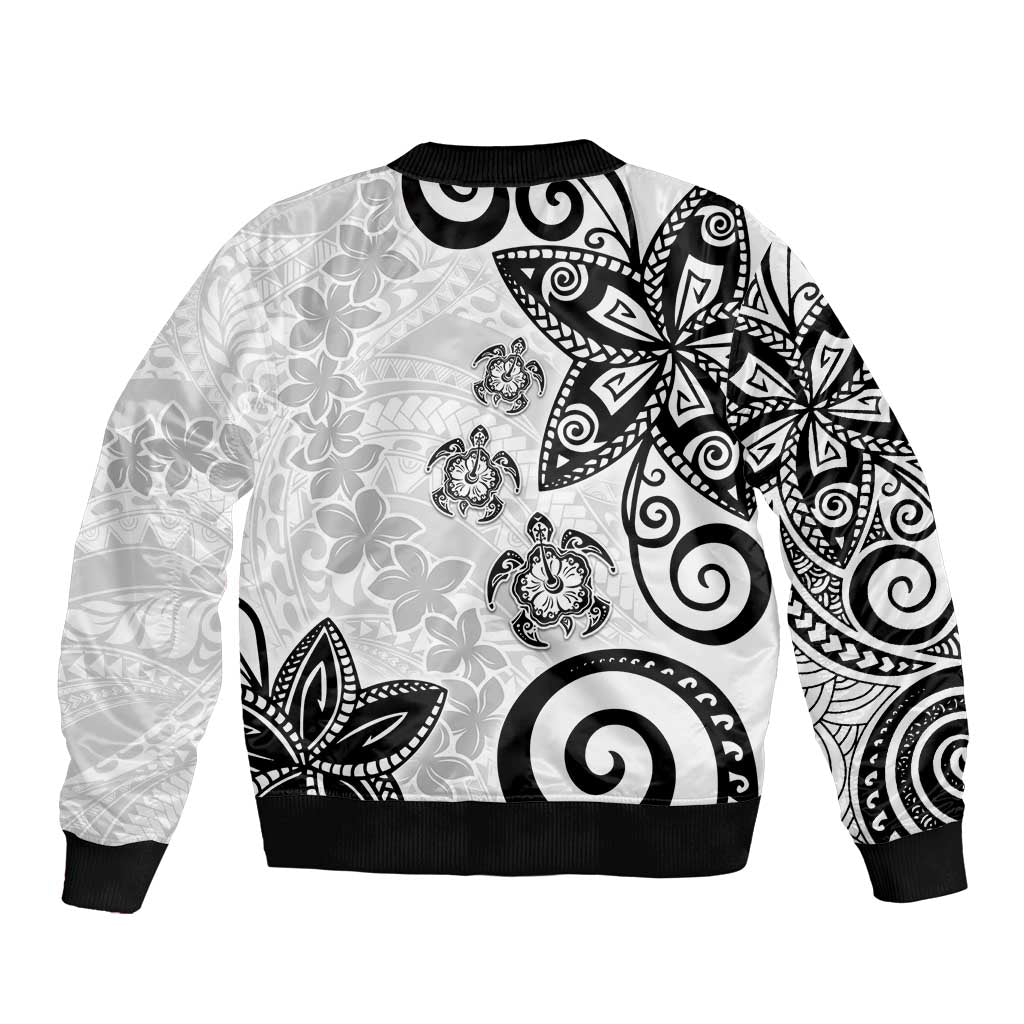 Polynesia Sleeve Zip Bomber Jacket White Tribal Turtle Floral Pattern LT05 - Polynesian Pride