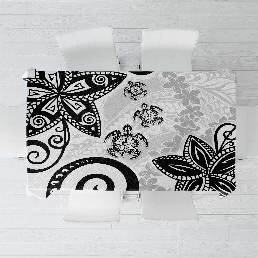 Polynesia Tablecloth White Tribal Turtle Floral Pattern