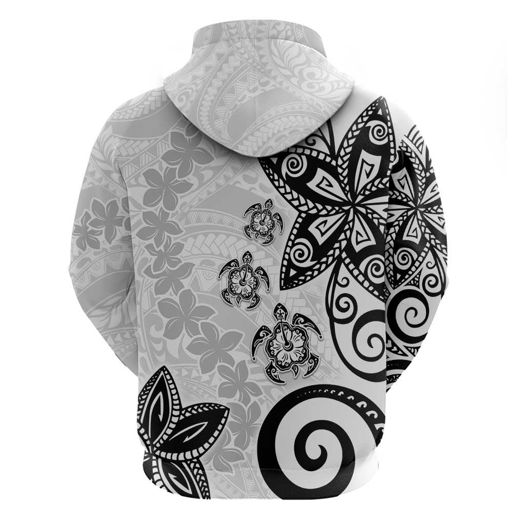 Polynesia Zip Hoodie White Tribal Turtle Floral Pattern LT05 - Polynesian Pride
